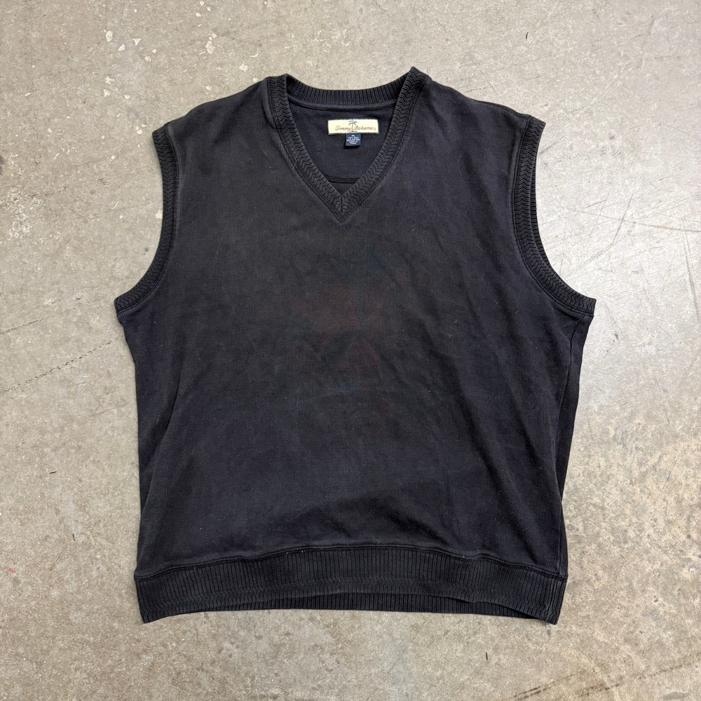 Tommy Bahama Mens XL Black Silk Cotton Blend V-Neck Ribbed Knit Sweater Vest